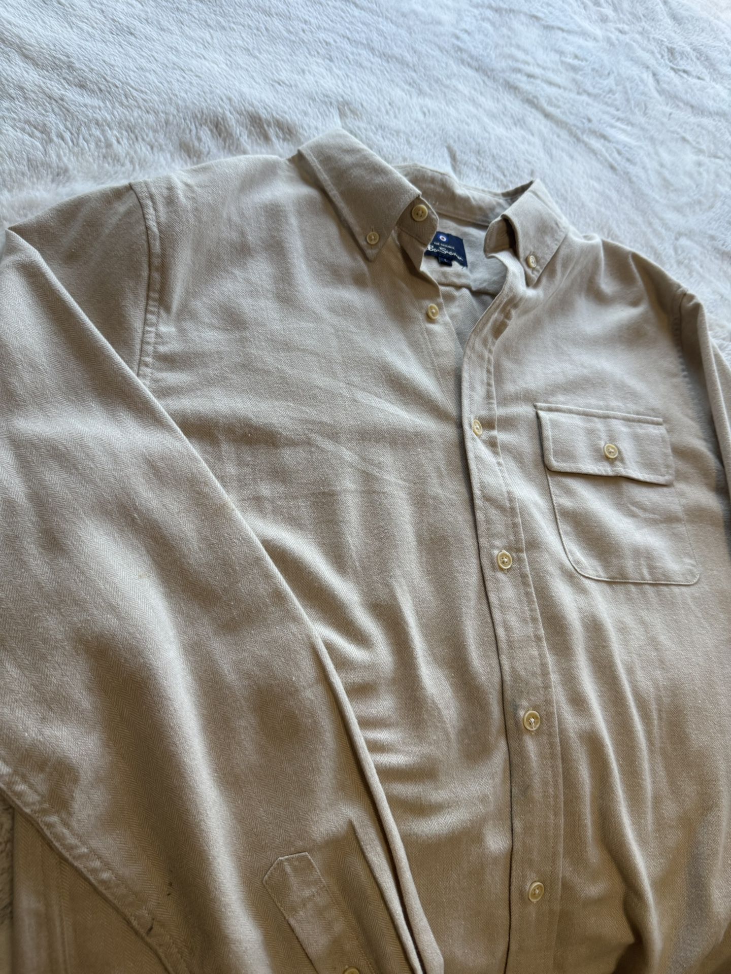 Ben Sherman Beige Long Sleeve Button-Up Shirt β Size Large