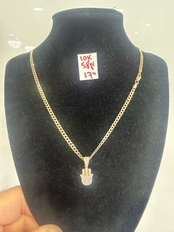 10K Solid Gold Chain and Pendant CUBIC ZIRCONIUM STONES 5.8Gr 17 Inches Long