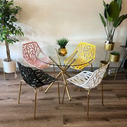 Modern Gold Glass Dining Set Pick A Color