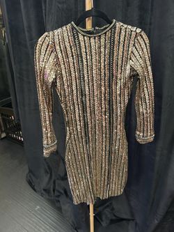 Gold Sequined Dress With Chain Accents Size Small