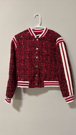 Alice + Olivia Keri Sequin Tweed Varsity Jacket – Size S