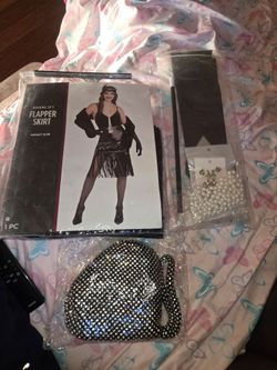 Halloween skirt, purse, gloves,necklace, cigar, and earrings