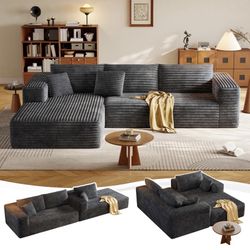 modular sofa with deep seat, boneless L-shaped corduroy sofa, modern comfort, oversized cloud sofa for living room, no assembly required (face-facing 