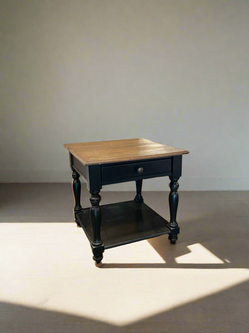 Dark Wood with Walnut Top Side Table, with Drawer