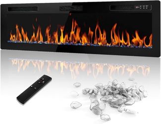 Ultra-Thin Wall Mounted & Recessed Electric Fireplace, 60 inch  The thickness of the upgraded electric fireplace is reduced to 3.86 inches and won’t b