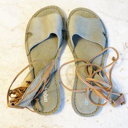 #farylrobin Khaki leather gladiator-strap flat sandals #New