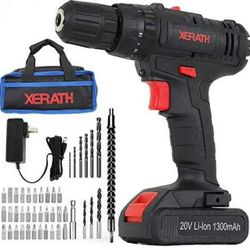 XERATH Cordless Drill Driver Kit, 20V Max Impact Hammer Drill Set W/ Lithium-Ion Battery, Built-In LED