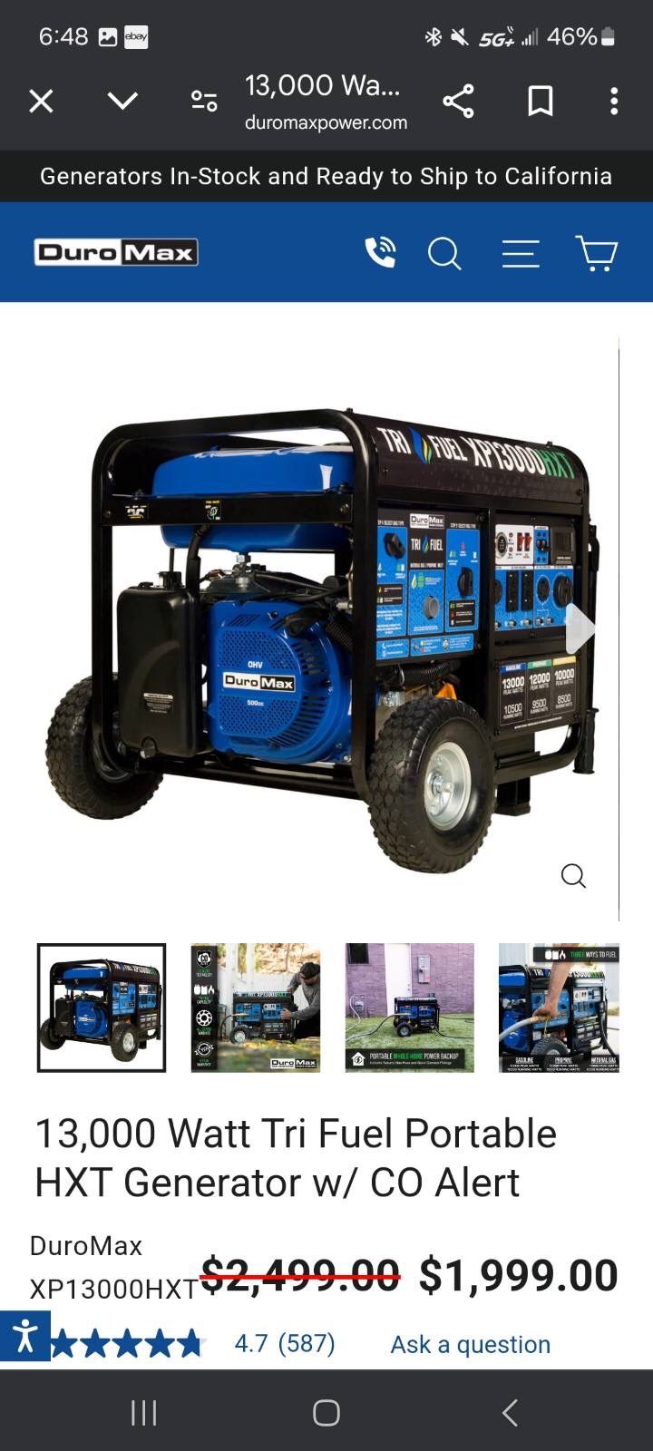 Duramax 13000 Tri Fuel Generator