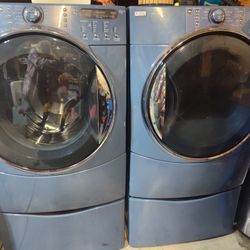 Kenmore HE5 Washer And Dryer On Pedestals/Blue In Color