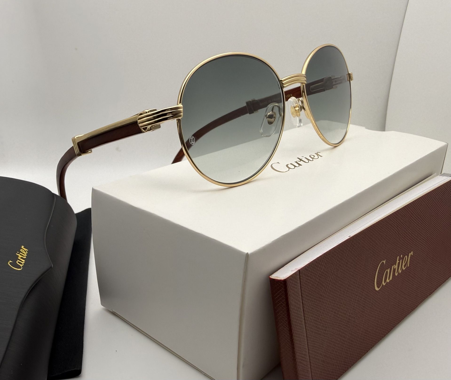 Cartier Bagatelle 24K Gold/Gray Wood Vintage Buffalo Horn Buffs Glasses