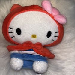 Kello Kitty plushie with red hood