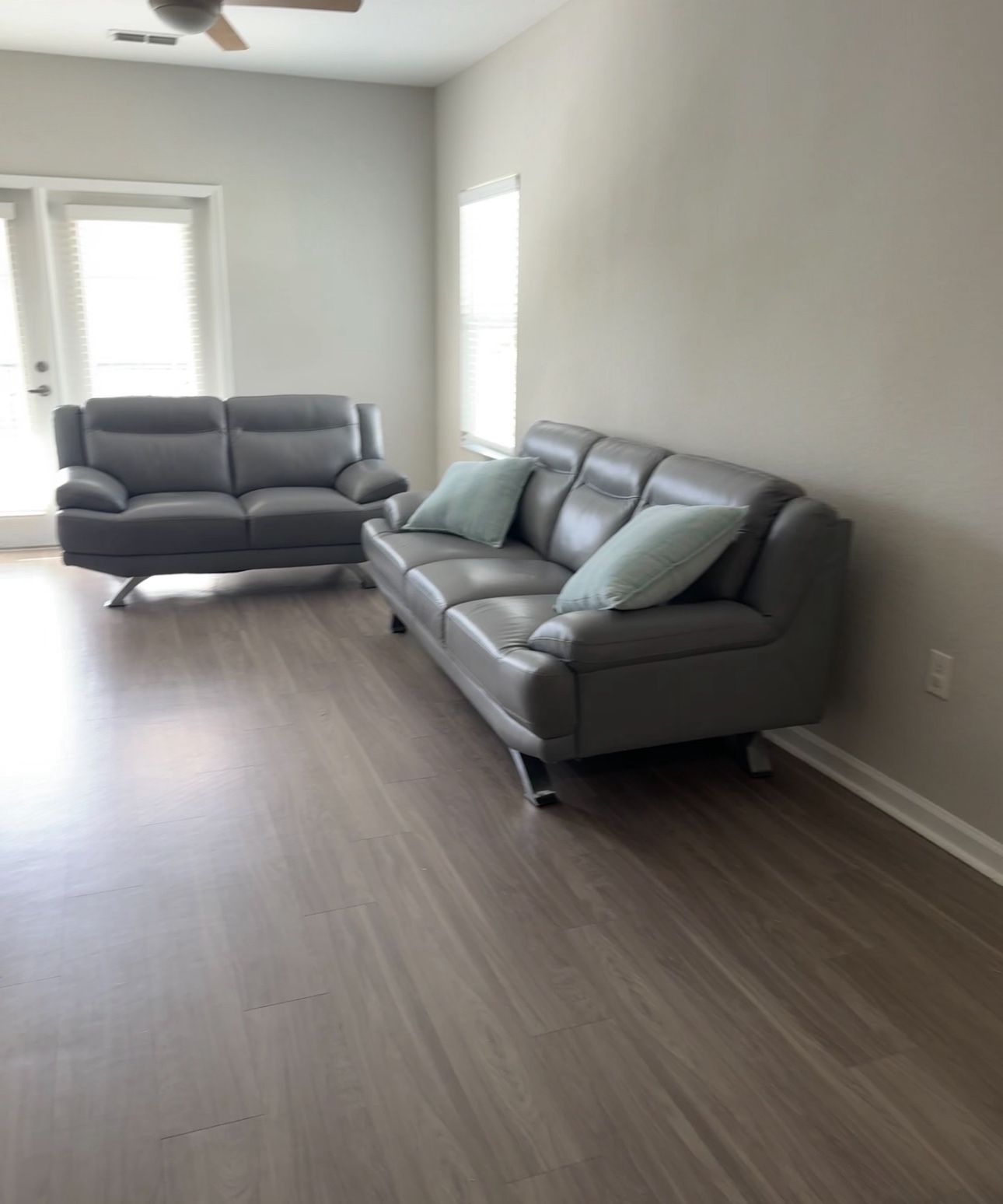 Grey leather couch