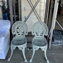 Set Of Antique French Victorian, Cast-Iron Rustic Garden Chairs