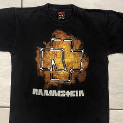 Vintage 90s 00s Rammstein Album shirt Faces Astronaut Moon Size Large Black