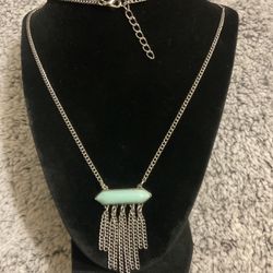 Silver Necklace With Dangling Chain Pendant…adjustable Attachment Chain