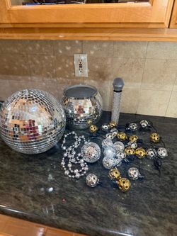 Disco Party Decorations Bundle – Disco Balls, Microphone & Lights – $20