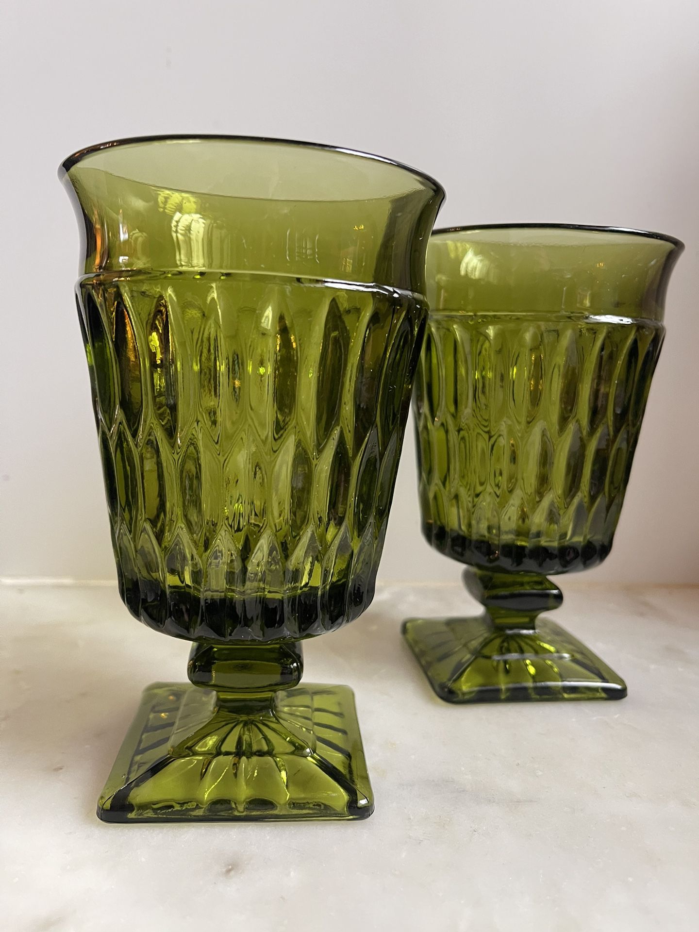 Set of Vintage Indiana Green Glass Goblets 6”