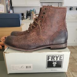 Frye Tyler Lace Up Brown Distressed Leather Suede Mens Size 11.5
