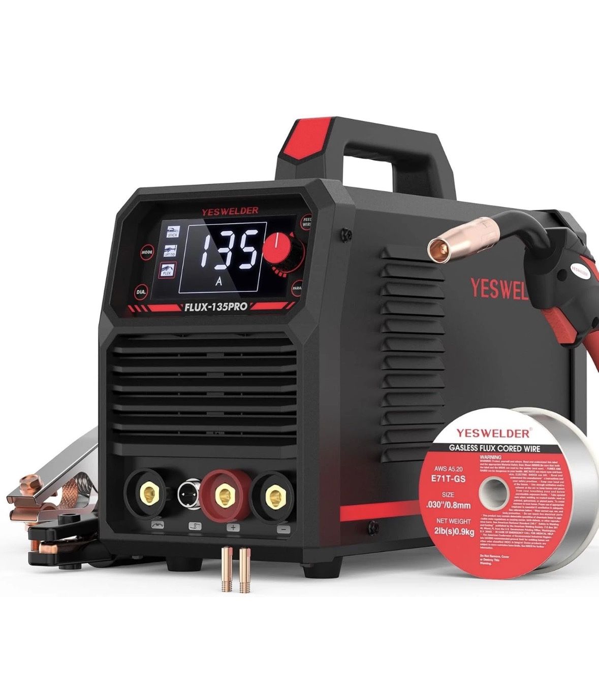 YESWELDER 135Amp MIG Welder 110V Flux Core Lift TIG/Stick 3 in 1 LED Display IGB