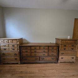 Vintage Wood Dresser Set: 2Chests, 1Dresser, 1Mirror (Not Shown)