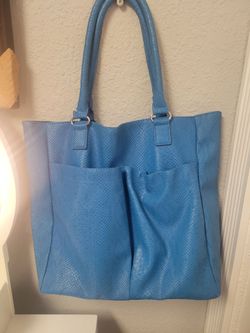 Neiman Marcus Blue Faux Leather Handbag