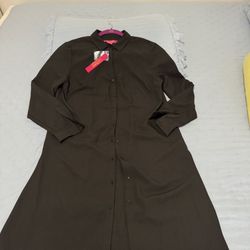 Catherine Malandrino Dress Womens Medium Black Long Collared Tunic Shirt Dress, New Whit Tags 