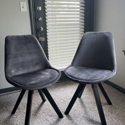 Two Grey Velvet Dining Room Chairs