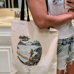 Los Torres Patagonia Chile Tote Bag Large. National Park Authentic Souvenir. Swing Bridge Design. 100% Organic Cotton.
