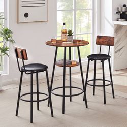 Dining Table & PU Upholstered Stools with Backrest 3 Piece