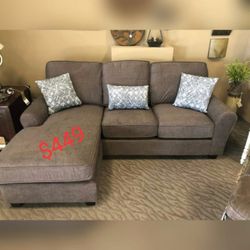 DARK BROWN Reversible Fabric Comfort Cushioned Flared Round Arm Sectional Sofa
