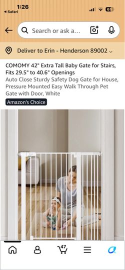 COMOMY 42" Extra Tall Baby Gate White