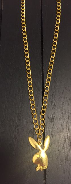 Gold Tone Stainless Steel Designer Curb Chain Necklace with Playboy Charm