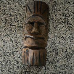Vintage Wooden Hand Carved Hawaiian Tiki Mask Wall Hanging 