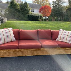 Sofa Couch Rattan 108” Down Cushions With Accent Pillows