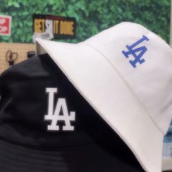 White And Black Los Angeles Bucket Hats 
