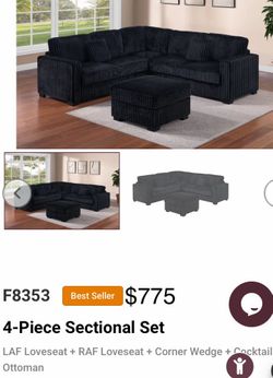 Sectional. Black.  Available in 3-pc. Or 4-pc. Or 5-pc.