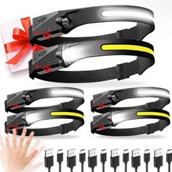 Brandnew Headlamp Rechargeable 6 Pack, 230° Wide Beam LED Headlamp with 2 Spotlights, Motion Sensor, 5Mode LED Headlamp, Head Lights for Forehead, Hea