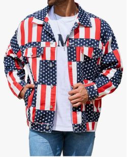 American Flag Print Denim Jacket