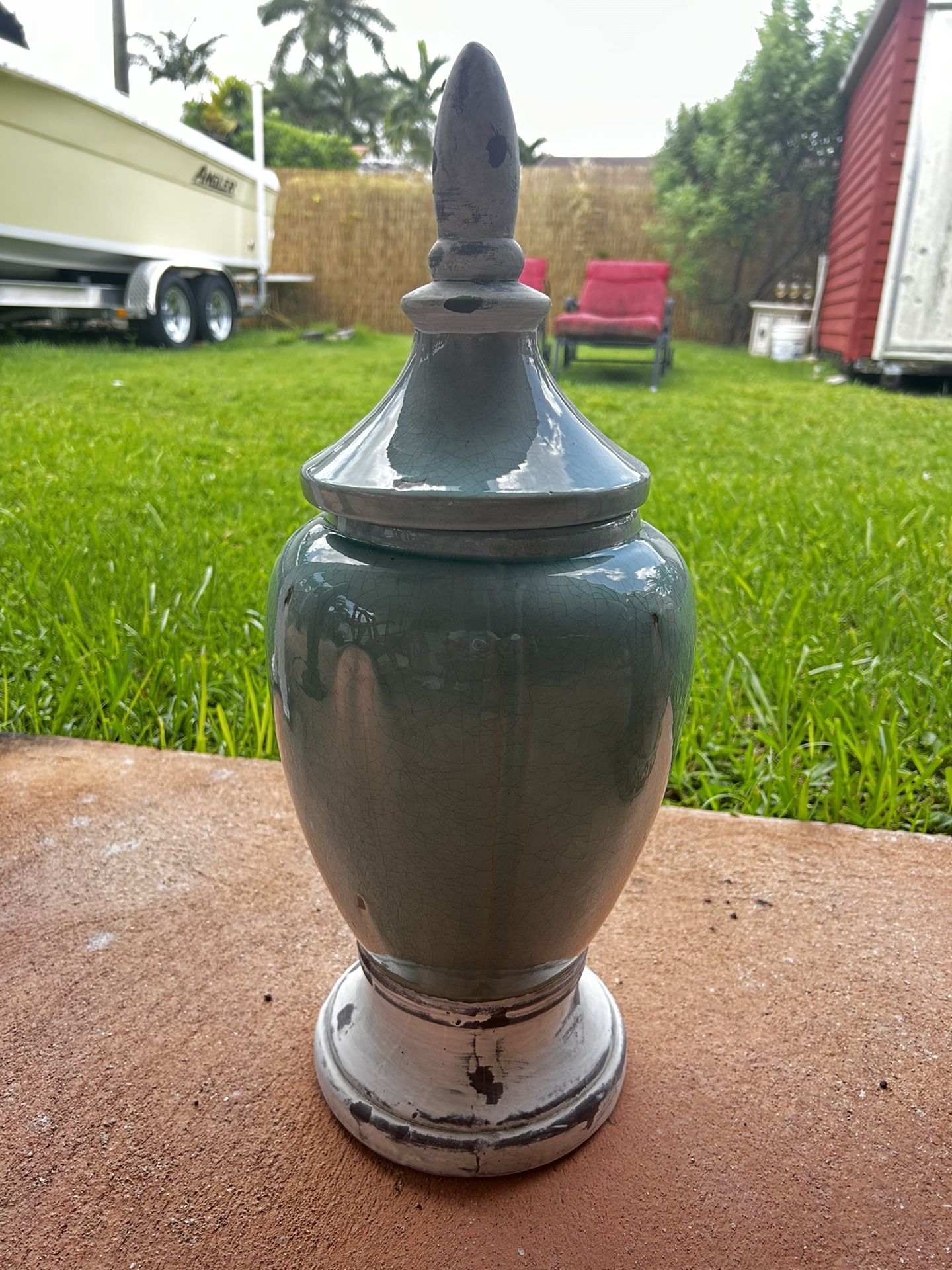 Vase Sopera Urn Jarron Potiche 22” Light Blue