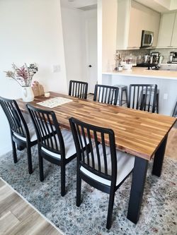 Living room and dining set, IKEA KIVIK sofa and walnut table, Los Feliz LA