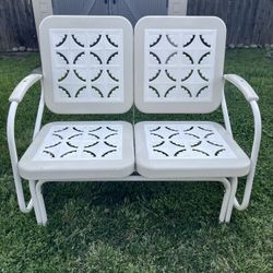 Vintage Retro Antique Boho Mid Century Outdoor Double Glider Metal Pie crust Cut Out Lawn Patio Furniture Rocker Chair Swing Loveseat