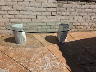 Glass Top Coffee Table with Stone Bases