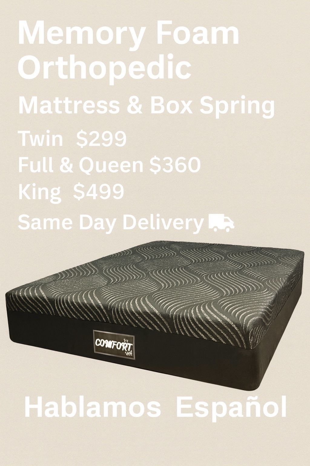  🛌 Queen Mattress Memory Foam + Box Spring – Free Delivery Today