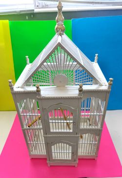 Beautiful 2 Doors White Wooden Decorative Birdcage w/Gold Accents  30.5" x 13.5" x 16"