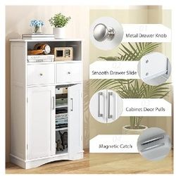 Giantex Bathroom Floor Storage Cabinet - Freestanding Storage Cabinet with 2 Doors, 2 Drawers, 2 Adjustable Shelves, Storage Organizer for Living Room