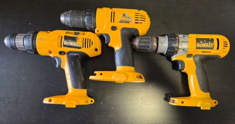 Lot of 3 DeWalt Cordless Drills (DW983, DW991, DC970)