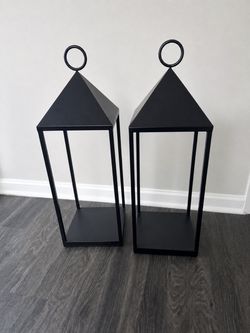 Set of 2 Black Metal Lanterns – Modern Farmhouse Décor