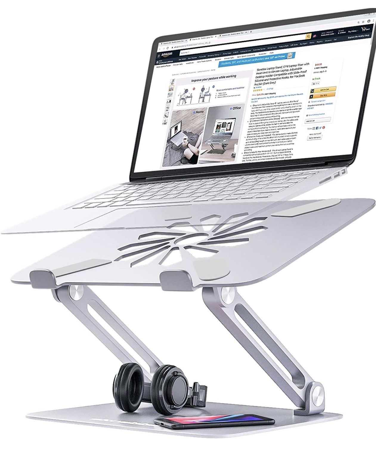 Skrebba Laptop Stand, Laptop Riser with Heat-Vent to Elevate Laptop, Adjustable Ergonomic Computer Stand Holder for Laptop, Compatible with MacBook, A