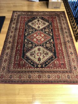 5x8’ Area Rug- Traditional Design Maroon/navy/tan