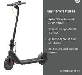 Segway DLX 2 Plus Electric Scooter, 15.5 mph Max Speed, 15.5 Mile Range, Teens and Adults, Black, UL Certified